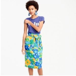 J. Crew Morning Floral Textured Faux Wrap Pencil Skirt w/ Attached Belt Size 00